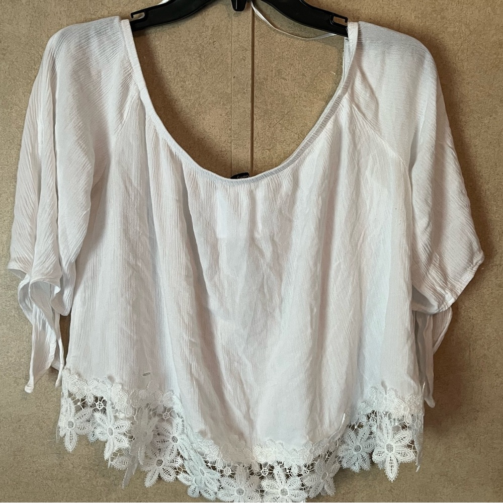 Ambiance White Lace Hem Crop Top
